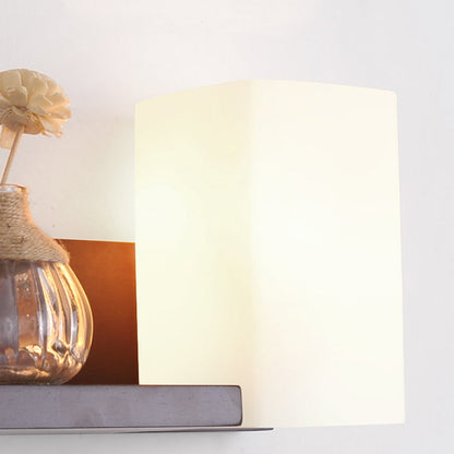 Rectangular Shelf Wood Glass 1-Light Wall Sconce Lamp