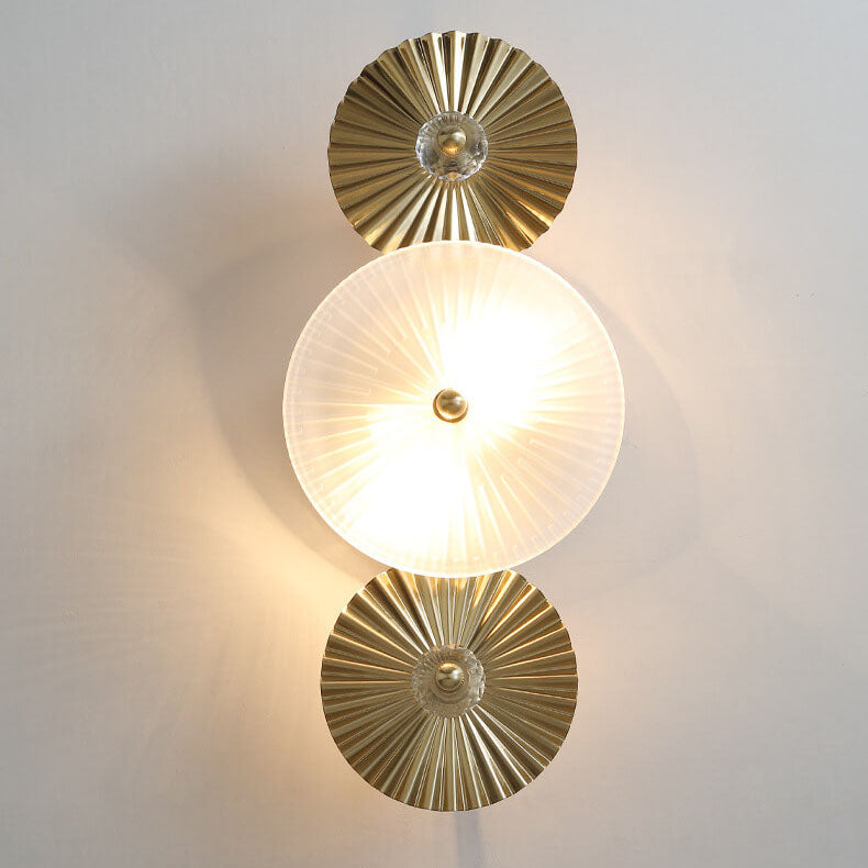 Pleated Hardware Disc Glass Shade 2-Light Wall Sconce Lamp
