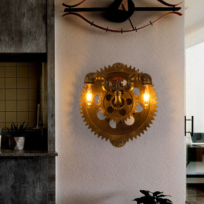 Gear-shaped Wrought Iron 1/2-Light Wall Sconce Lamp
