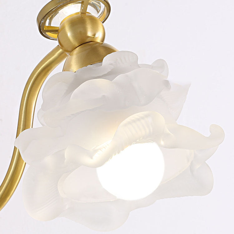 French Floral Brass Glass 1-Light Wall Sconce Lamp