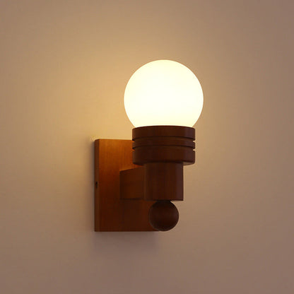Wood Beam Glass Ball Shade 1-Light Wall Sconce Lamp