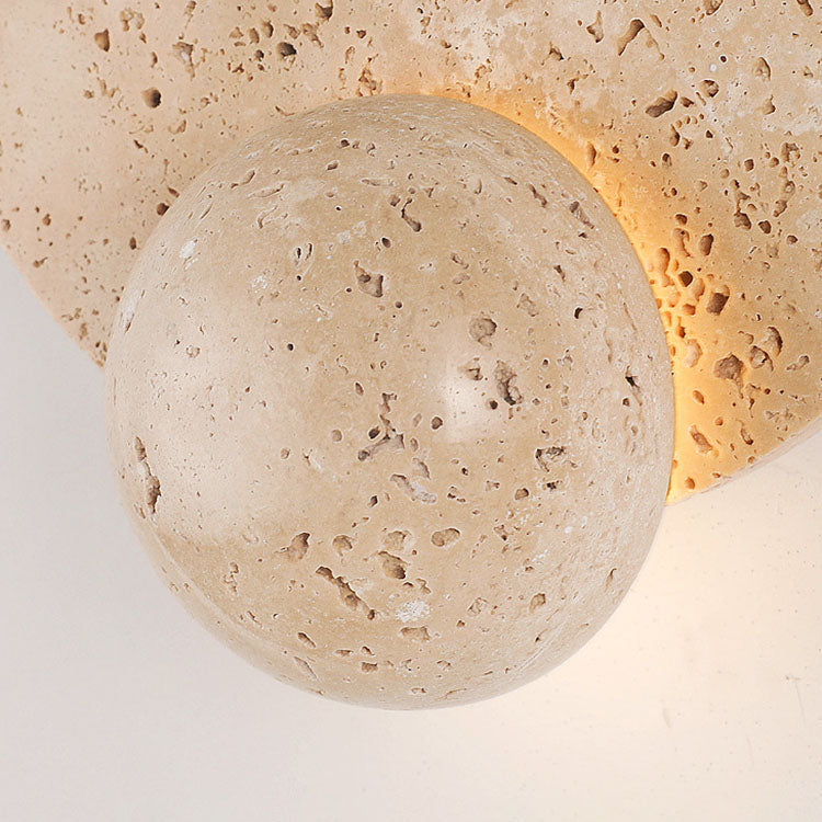 Japanese Round Yellow Travertine LED Wall Sconce Lamp