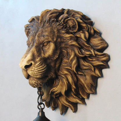 Tiffany Resin Lion's Head 1-Light Wall Sconce Lamp