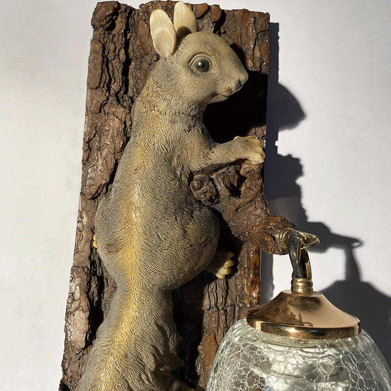 Resin Glass Squirrel Square 1-Light Wall Sconce Lamp