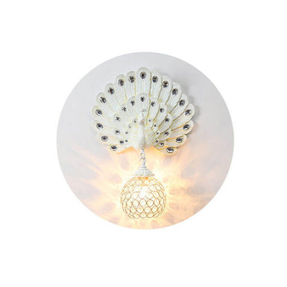 European Crystal Peacock Shape 1-Light Wall Sconce Lamp
