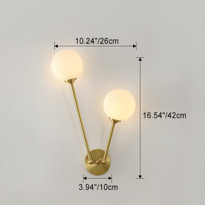 Nordic Copper Glass Ball V-Shaped 2-Light Wall Sconce Lamp