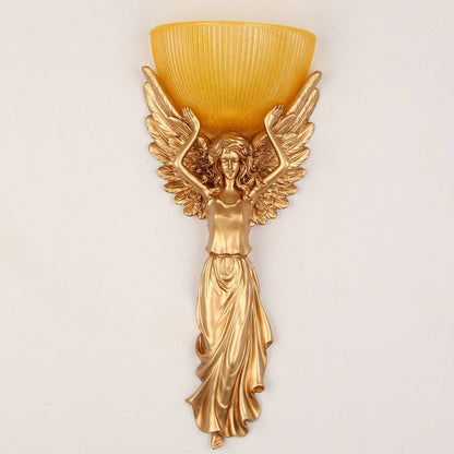 European Resin Glass Angel Statue 1-Light Wall Sconce Lamp
