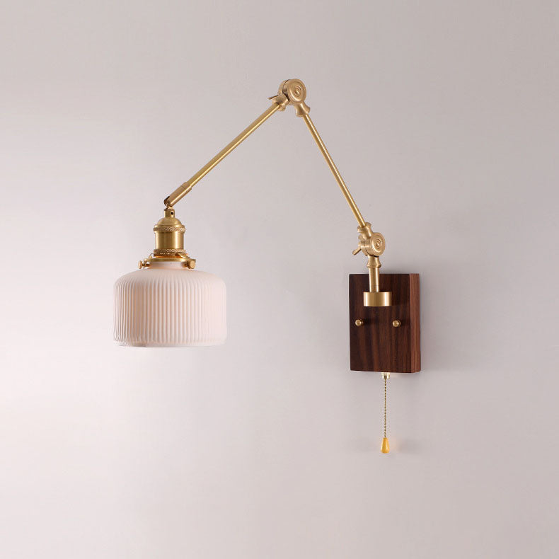Japanese Ceramic Glass Round Shade 1-Light Wall Sconce Lamp