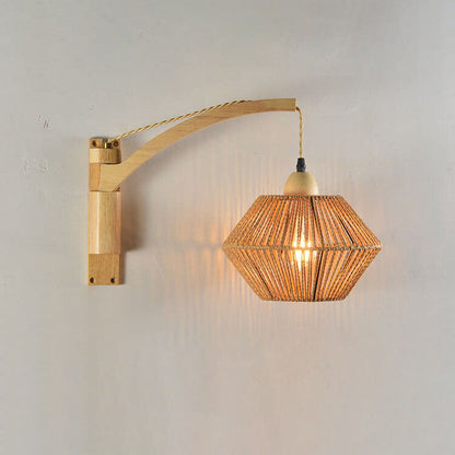 Rope Solid Wood Lantern Cage 1-Light Wall Sconce Lamp