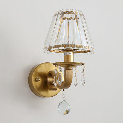 Golden Finish Frame Crystal Shade 1-Light Wall Sconce Lamp