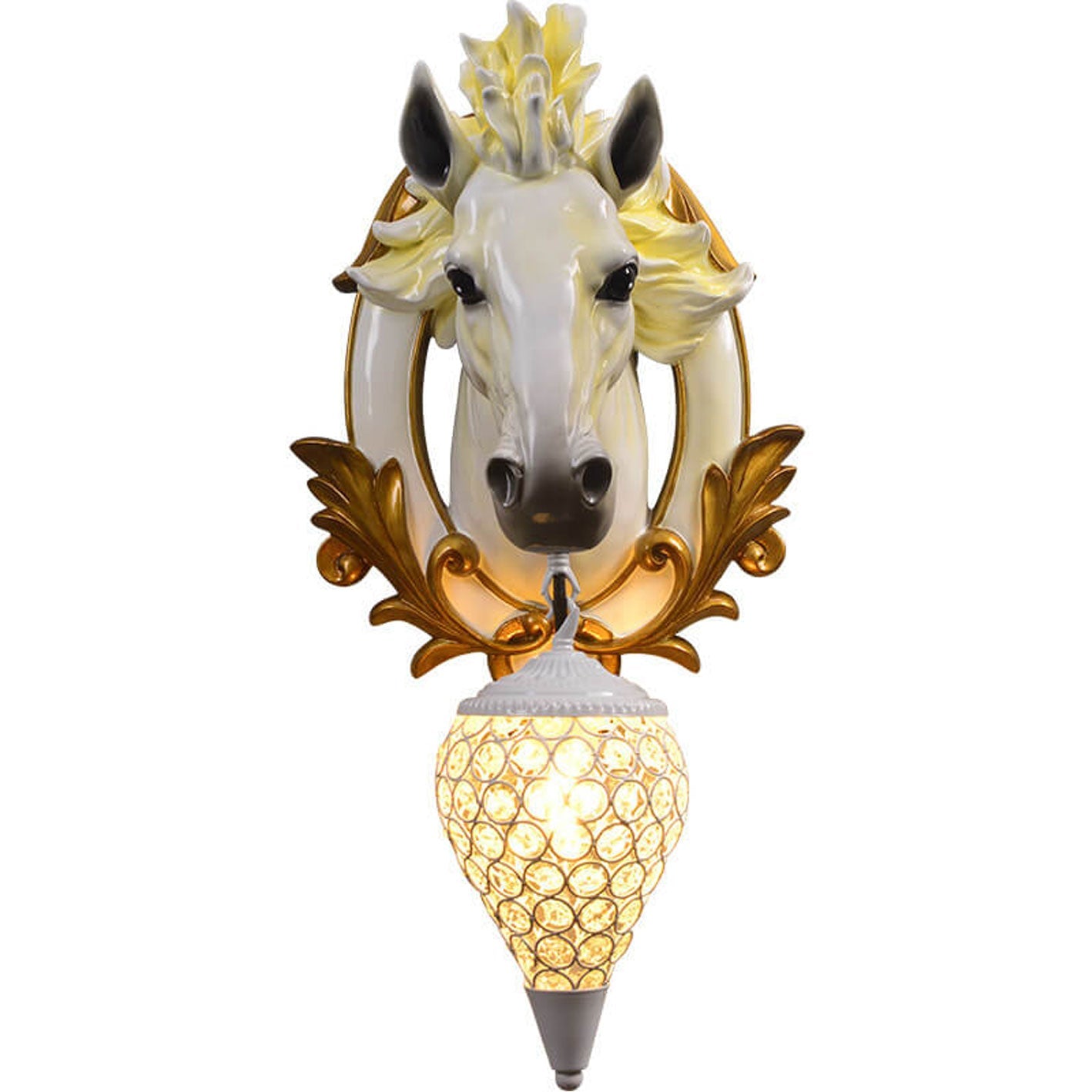 European Resin Horse Head Lantern 1-Light Wall Sconce Lamp