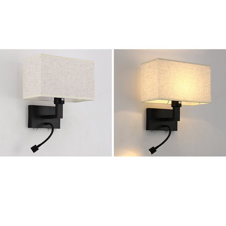 Solid Rectangular Iron Fabric 2-Light Wall Sconce Lamp