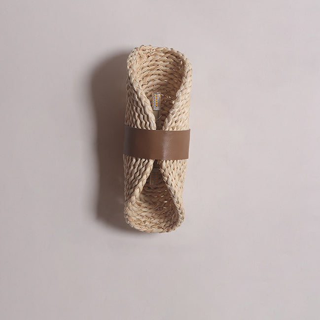 Japanese Leather Wrapping Round 1-Light Wall Sconce Lamp