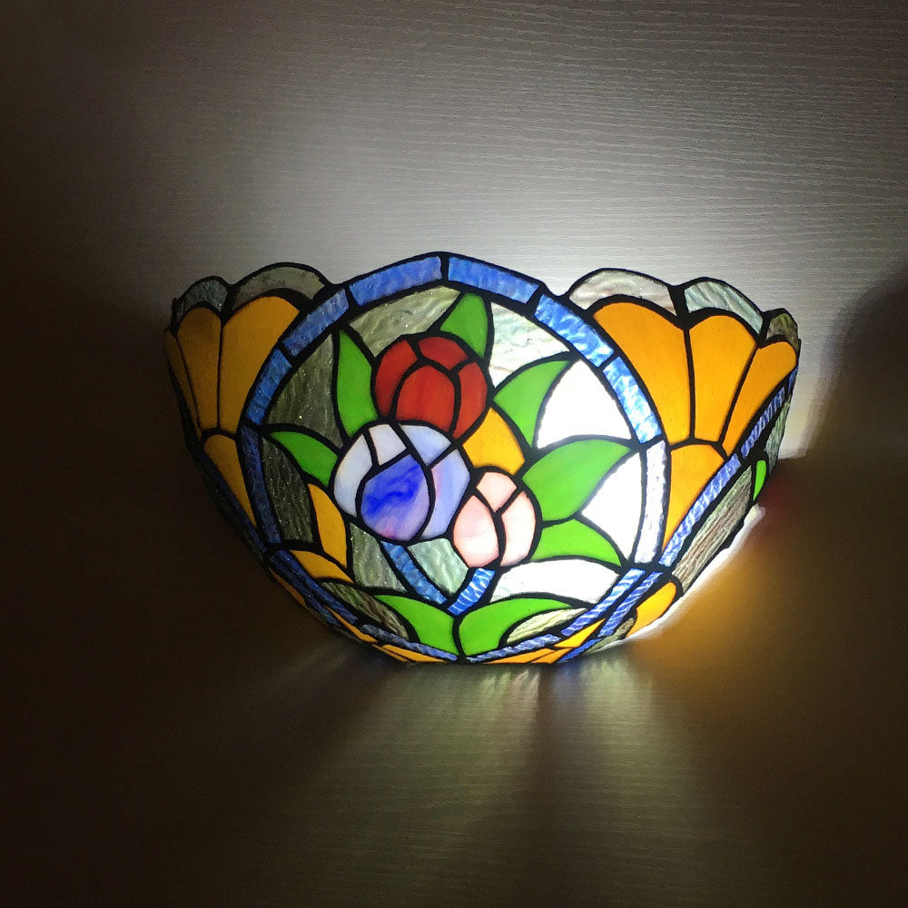 Tiffany Flower Dragonfly 1-Light Wall Sconce Lamp