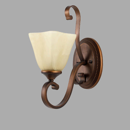 Iron Glass Tetrahedron Oval Base 1/2 Light Wall Sconce Lamp