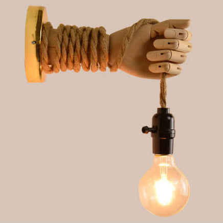 Hand Lamp Arm Hemp Rope Twine 1-Light Wall Sconce Lamp