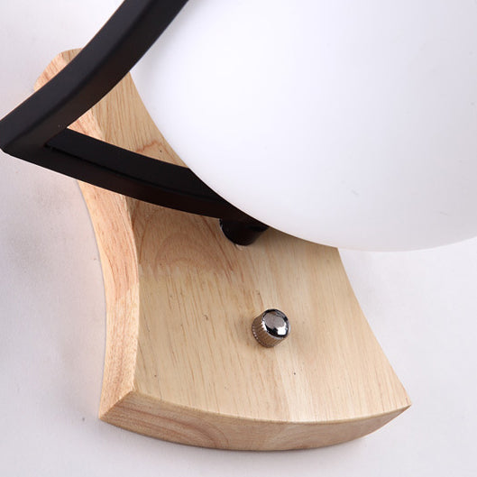 Minimalist Spherical Wood Glass 1-Light Wall Sconce Lamp