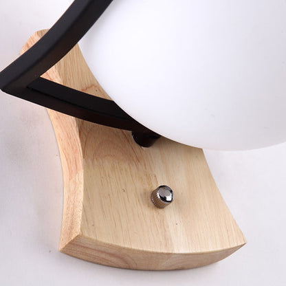Minimalist Spherical Wood Glass 1-Light Wall Sconce Lamp