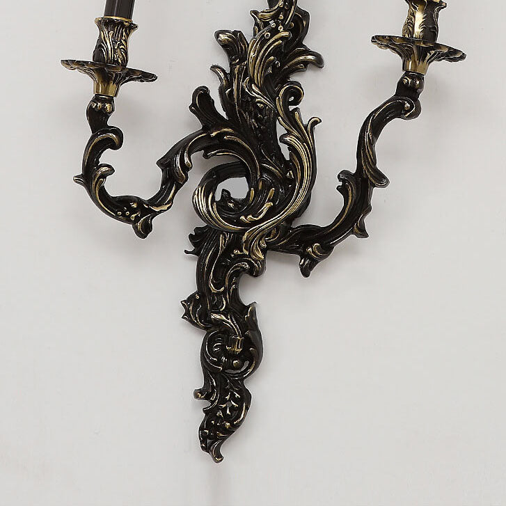 French Black Copper Candlestick 3-Light Wall Sconce Lamp