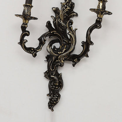 French Black Copper Candlestick 3-Light Wall Sconce Lamp