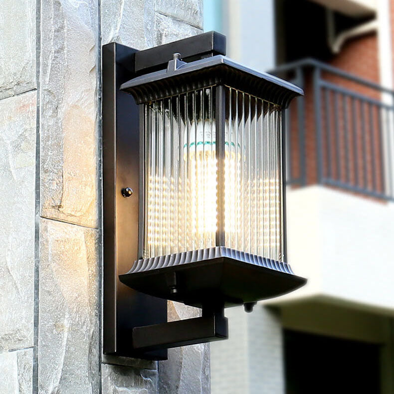 Square Glass 1-Light Outdoor Waterproof Wall Sconce Lamp