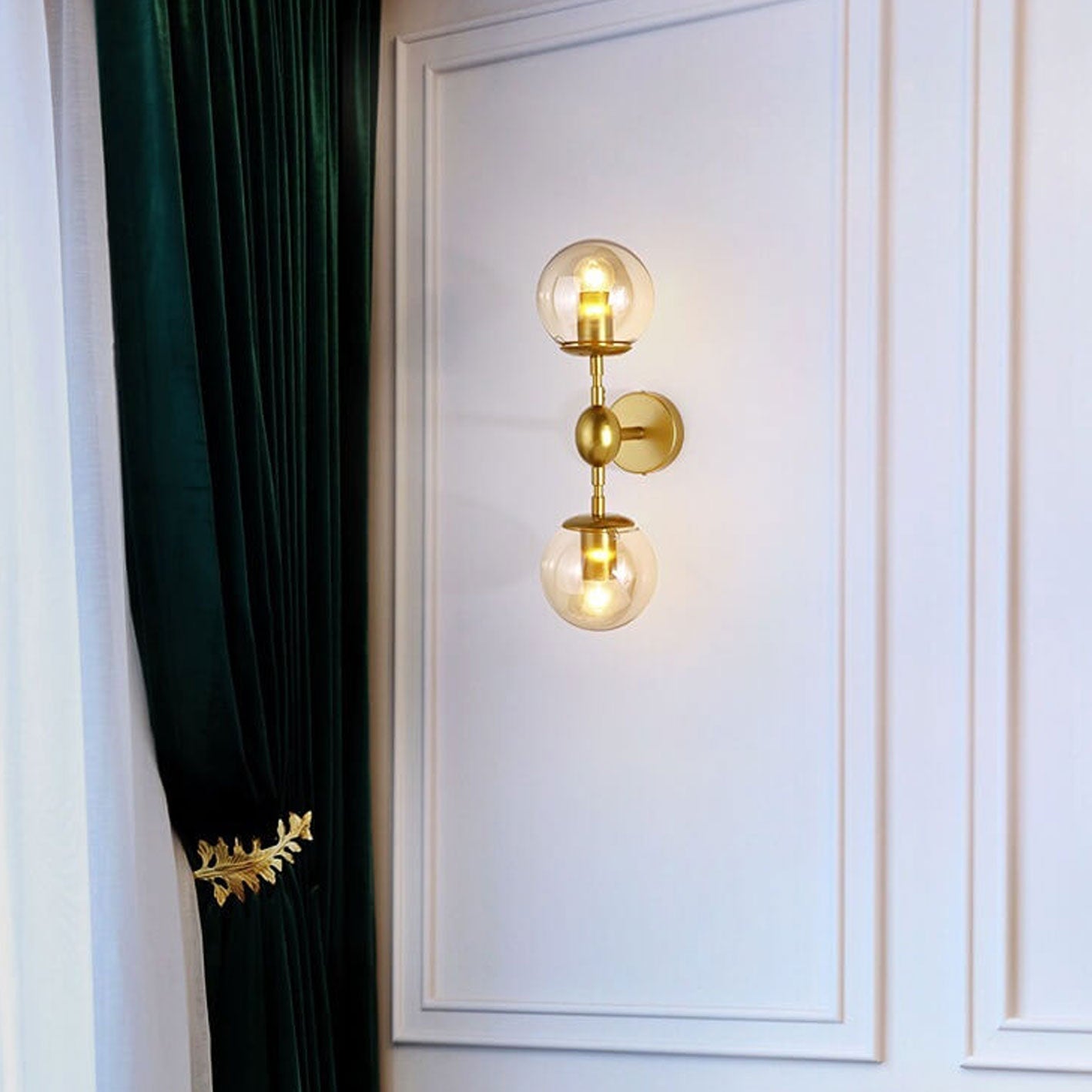 Minimalist Glass Wrought Iron 2-Light Wall Sconce Lamp