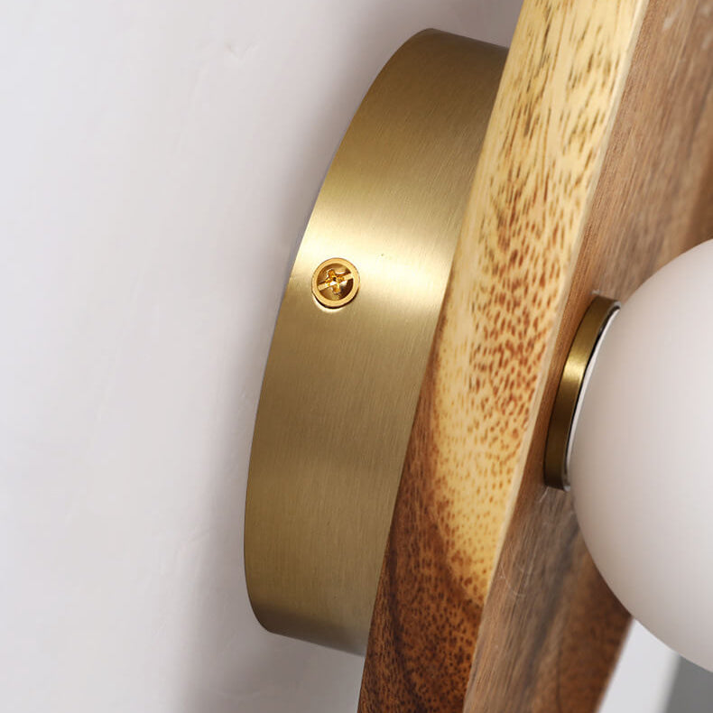 Japanese Walnut Glass Ball Lampshade LED Wall Sconce Lamp