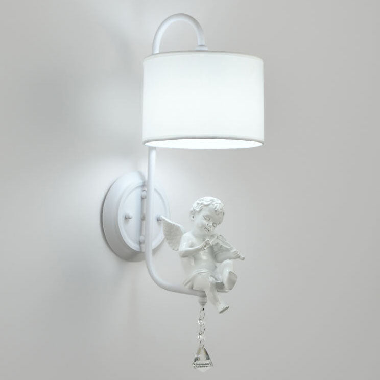 Angel Resin Round Fabric 1-Light Wall Sconce Lamp