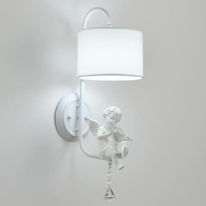 Angel Resin Round Fabric 1-Light Wall Sconce Lamp