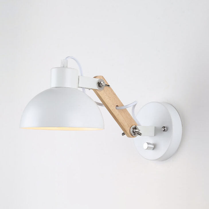 Iron Adjustable Wooden Lamp Arm 1-Light Wall Sconce Lamp