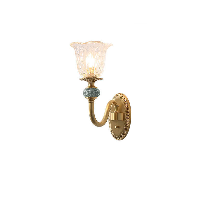Floral Glass Brass Curved Arm 1/2 Light Wall Sconce Lamp