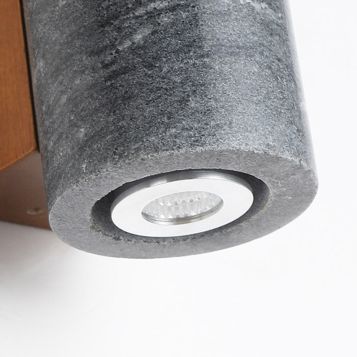 Round Stone Wood Cylinder Square 1-Light Wall Sconce Lamp