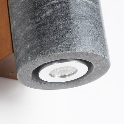 Round Stone Wood Cylinder Square 1-Light Wall Sconce Lamp