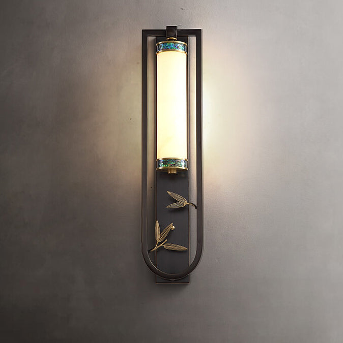 Chinese Rectangular Copper Marble LED Wall Sconce Lamp