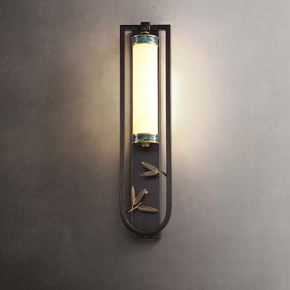 Chinese Rectangular Copper Marble LED Wall Sconce Lamp