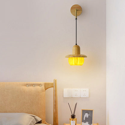 Japanese Frame Resin Pumpkin Shade 1-Light Wall Sconce Lamp