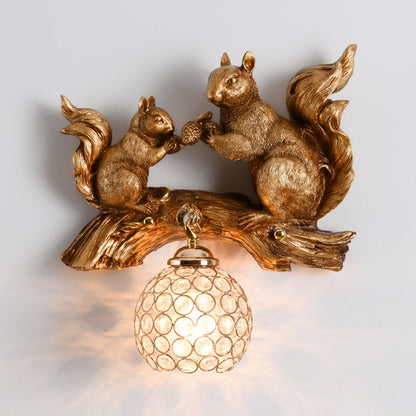 Creative Squirrel Resin Crystal 1-Light Wall Sconce Lamp