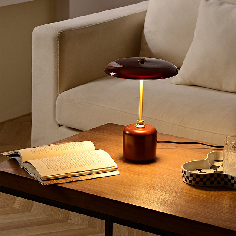 Contemporary Brass Wood Table Lamp