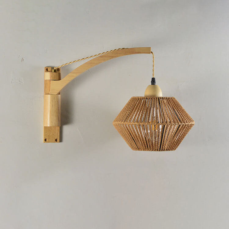 Rope Solid Wood Lantern Cage 1-Light Wall Sconce Lamp