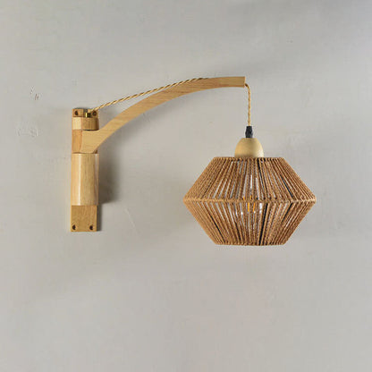 Rope Solid Wood Lantern Cage 1-Light Wall Sconce Lamp