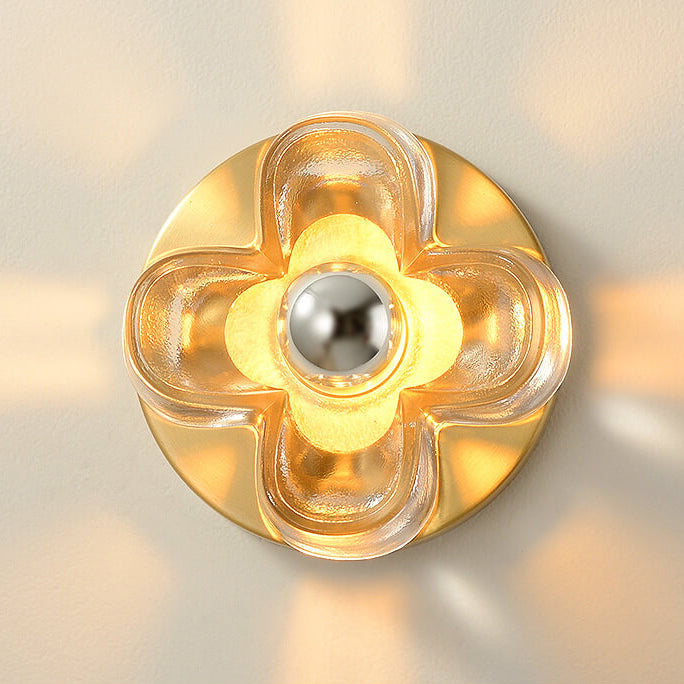 Round Square Clover Copper Glass 1-Light Wall Sconce Lamp