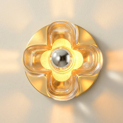 Round Square Clover Copper Glass 1-Light Wall Sconce Lamp