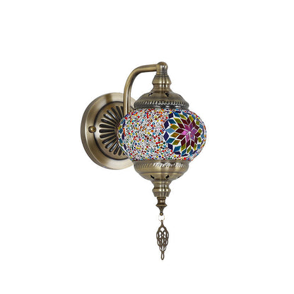 Retro Iron Glass Mosaic Globe 1-Light Wall Sconce Lamp