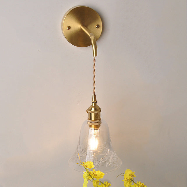 Brass Trumpet Glass Shade 1-Light Wall Sconce Lamp