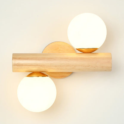 Japanese Glass Cylinder Strip Ball 2-Light Wall Sconce Lamp