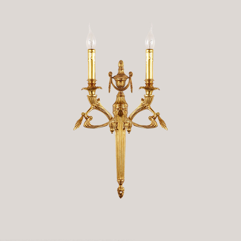 European Brass Candle Candleholder 2-Light Wall Sconce Lamp