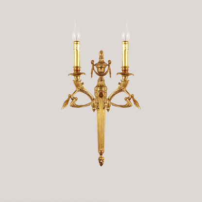 European Brass Candle Candleholder 2-Light Wall Sconce Lamp