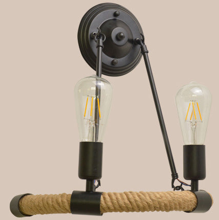 Farmhouse Hemp Rope Half Circle 2-Light Wall Sconce Lamp