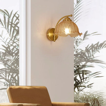 French Floral Hardware Glass 1-Light Wall Sconce Lamp