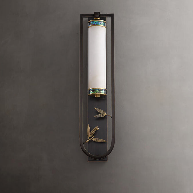 Chinese Rectangular Copper Marble LED Wall Sconce Lamp